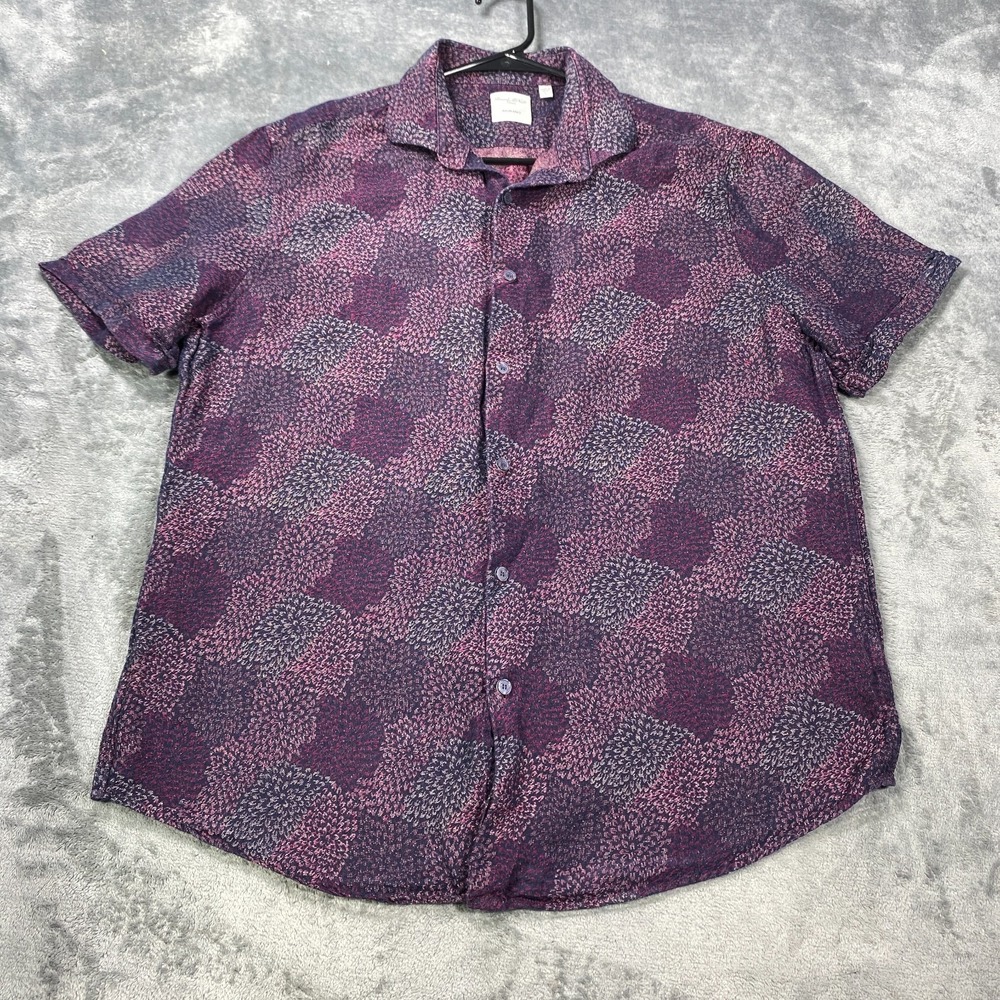 Murano Baird McNutt Linen Shirt Mens Large Short Sleeve Button Up Purple Floral